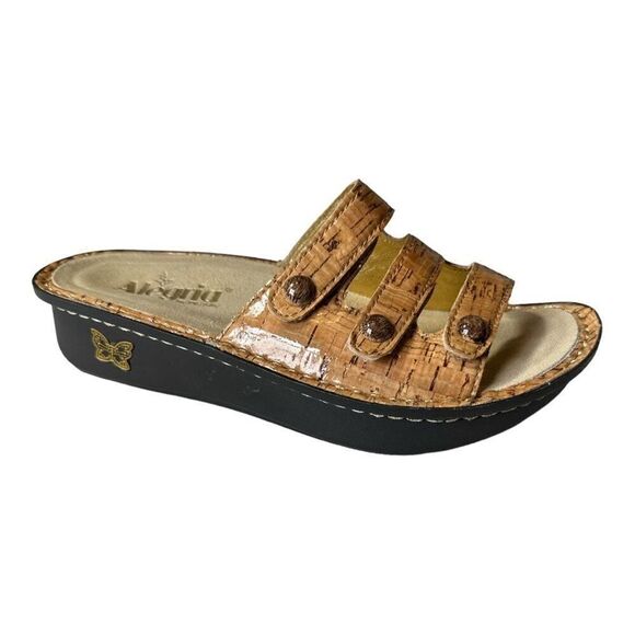 ALEGRIA Women’s Venus Glossy Cork Look Comfort Sandals Tan Size 37/7 - 7.5 - Picture 1 of 16